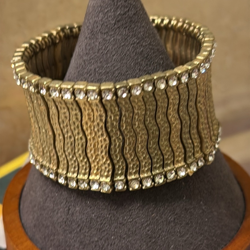 Textures gold tone and rhinestone bracelet